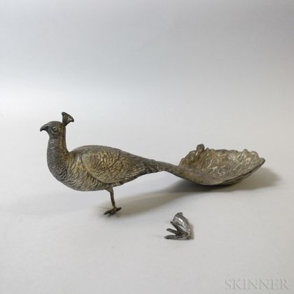 Silvered Metal Pheasant-form Candy Dish