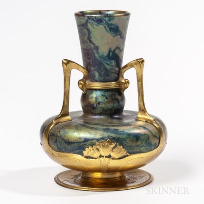 Zsolnay Osiris Ceramic Vase with Gilded Pewter Mounts