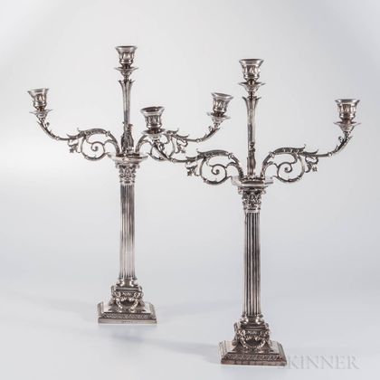 Pair of Victorian Silver-plated Three-light Candelabra