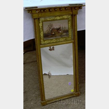 Federal Giltwood and Gesso Tabernacle Mirror with Reverse-painted Glass Tablet. 