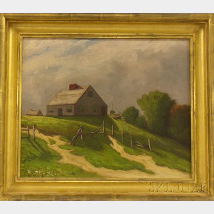 Framed Oil on Canvas Landscape with a House on a Hill by Henry Hammond Gallison (American, 1850-1910)