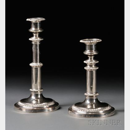 Pair of Old Sheffield Silver-plated Telescopic Candlesticks