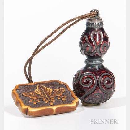 Carved Lacquered Wood Ink Bottle