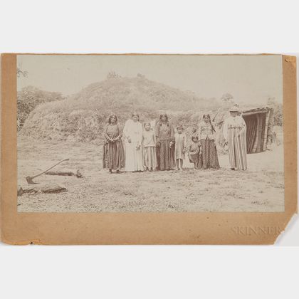 Albumen Photograph of Pawnee "Sitting Bull" Family and Residence
