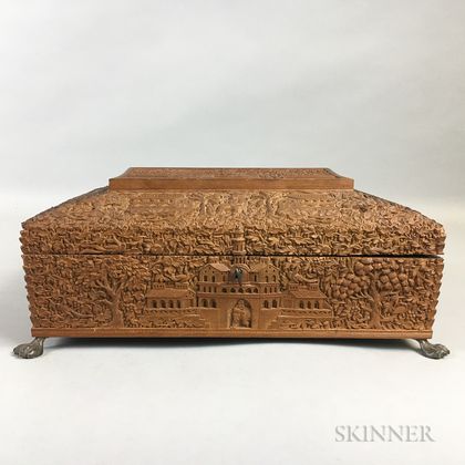 Carved Wood Sewing Box