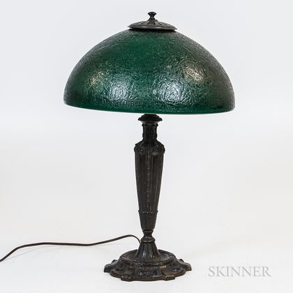 Bronzed Metal and Glass Table Lamp