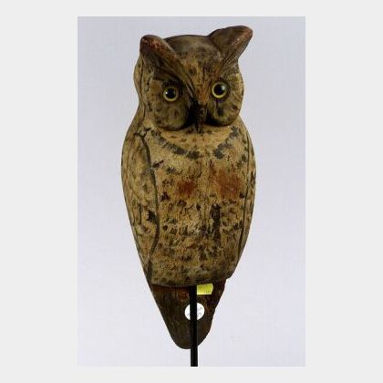 Carved and Painted Wooden Barn Owl