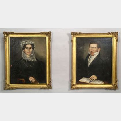 Attributed to Erastus Salisbury Field (Massachusetts, 1805-1900) Pair of Portraits of a Lady and a Gentleman.