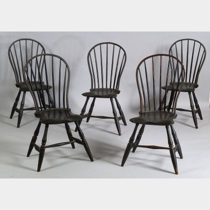 Set of Five Black Painted Bow-back Windsor Side Chairs