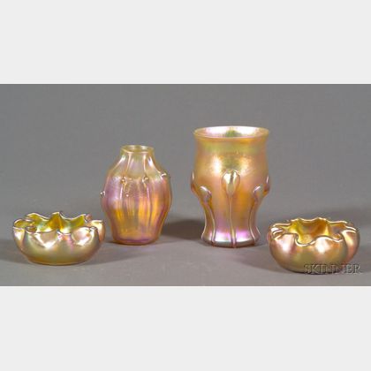 Four Pieces of Tiffany Gold Favrile Art Glass