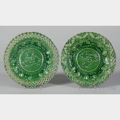 Pair of Staffordshire Green Glazed Earthenware Fruit Plates