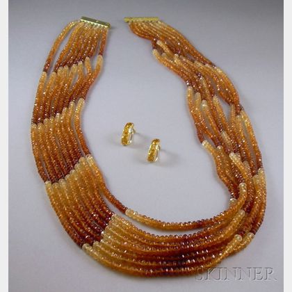 Multi-strand Citrine Necklace and Earclips