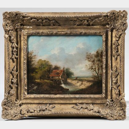 German School, 19th Century Landscape View with Mill on the Banks of a Stream.
