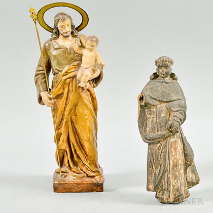 Two Carved Wood Religious Figures
