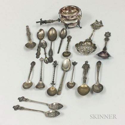 Group of Sterling Silver and Silver-plated Souvenir Spoons and Teaware