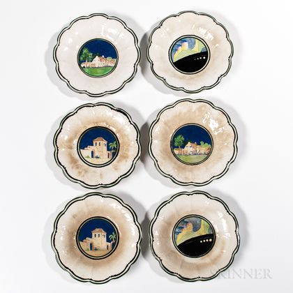 Six Scenic Cowan Pottery Plates