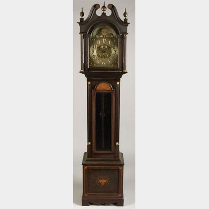 George III Style Inlaid Mahogany Quarter Striking and Chiming Tall Case Clock
