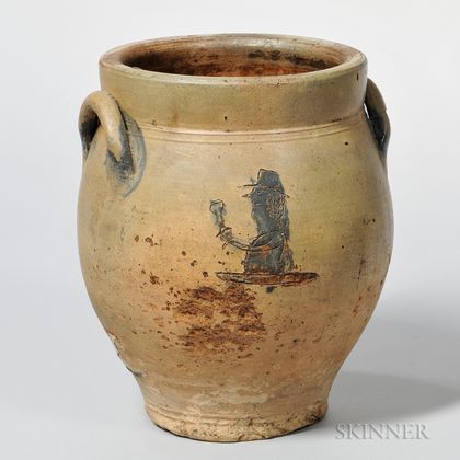 Early Incised and Cobalt-decorated Temperance-themed Stoneware Jar