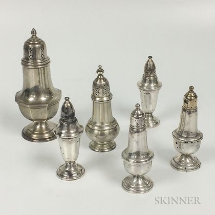 Six Sterling Silver Shakers