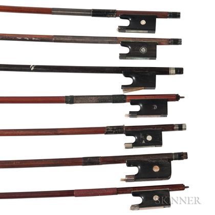 Silver-mounted Violoncello and Six Violin Bows