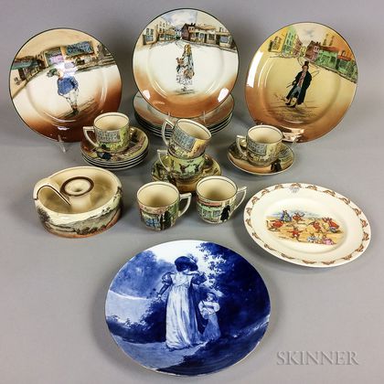 Twenty-three Royal Doulton Transfer-decorated Ceramic Plates and Cups. Estimate $200-400