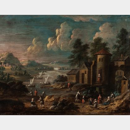 Marc Baets (Flemish, 1720-1785) Two Works: River Landscape with a Tower and a Watermill