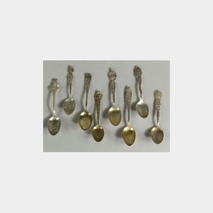 Group of Thirty-one Sterling Souvenir Spoons of Various States