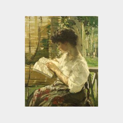 Lilian Matilda Genth (American, 1876-1953) A Pleasant Afternoon/Portrait of a Young Woman Reading