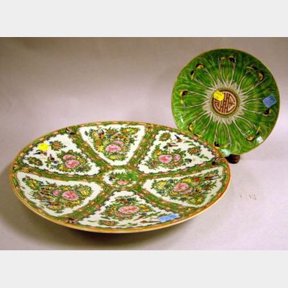 Chinese Export Porcelain Rose Canton Charger and a Cabbage Leaf Pattern Plate. 