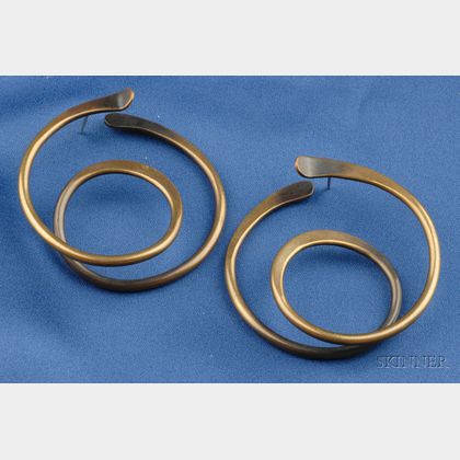 Artist-Designed Brass Double Hoop Earpendants, Art Smith