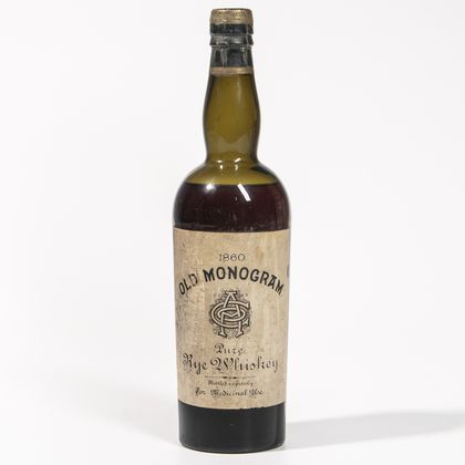 Old Monogram 1860 Pure Rye Whiskey, 1 bottle 