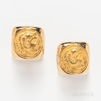 Pair of Webb 18kt Gold Coin Cuff Links