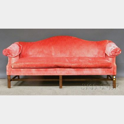 Chippendale-style Upholstered Camel-back Maple Sofa