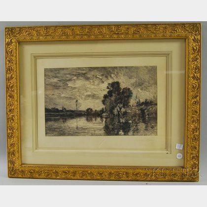 Framed 19th Century Etching, C.F. Daubigny, Bank of the Oise