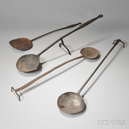 Six Wrought Iron Hearth Implements