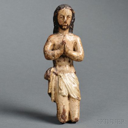 Spanish Colonial Carved and Painted Wood Figure of Kneeling Christ