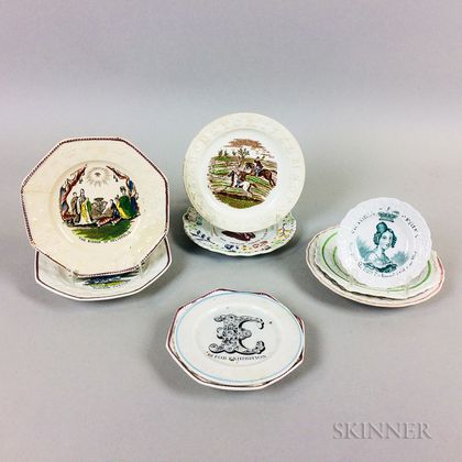 Nine Staffordshire Transfer-decorated Ceramic Plates