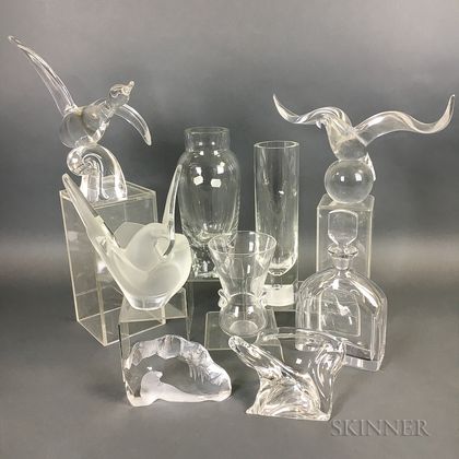 Nine Pieces of Modern Colorless Art Glass