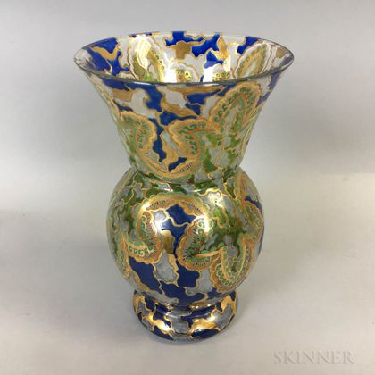 E. Riera Enameled Art Glass Vase