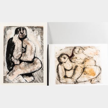 Oreste Dequel (Italian, 1923-1989) Two Unframed Works on Paper: Seated Figure