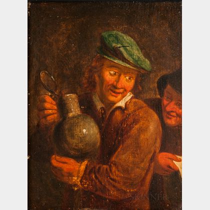 Manner of Adriaen Jansz van Ostade (Dutch, 1610-1685) Man in a Green Cap Holding a Jug
