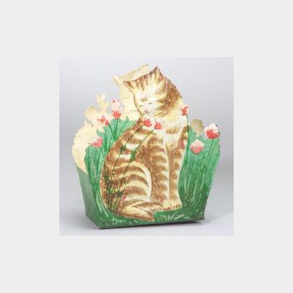 Decorative Painted Tin Cat-form Wastepaper Basket