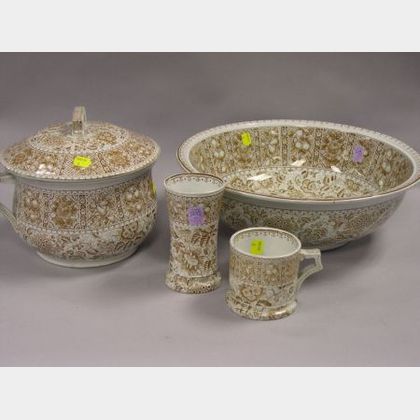 Four-Piece J. F. Wileman Sepia French Pattern Transfer Decorated Ceramic Chamber Set. 
