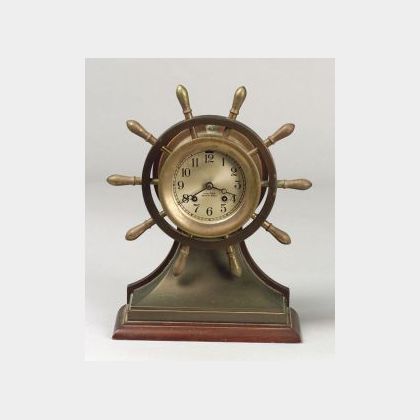 Chelsea Patinated Bronze Ships Bell Table Clock. 
