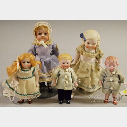 Five Small All-Bisque Dolls