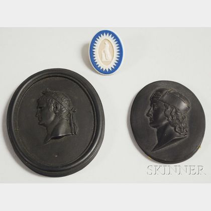Two Wedgwood Black Basalt Medallions and a Wedgwood Three-color Jasper Medallion