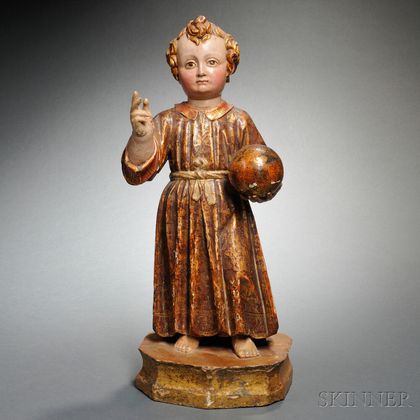 Spanish Colonial Carved, Painted, and Gilded Wood Figure of the Infant of Prague
