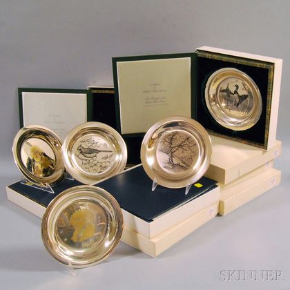Eight Cased Sterling Silver Franklin Mint Collectible Plates