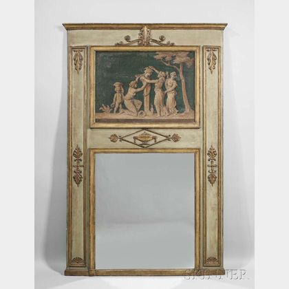 Louis XV-style Trumeau Painted and Parcel-giltwood Mirror