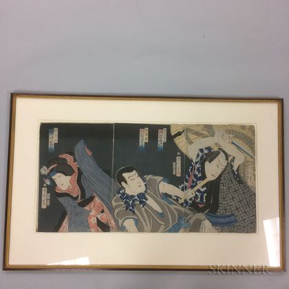 Toyohara Kunichika (1835-1900) Triptych Woodblock Print